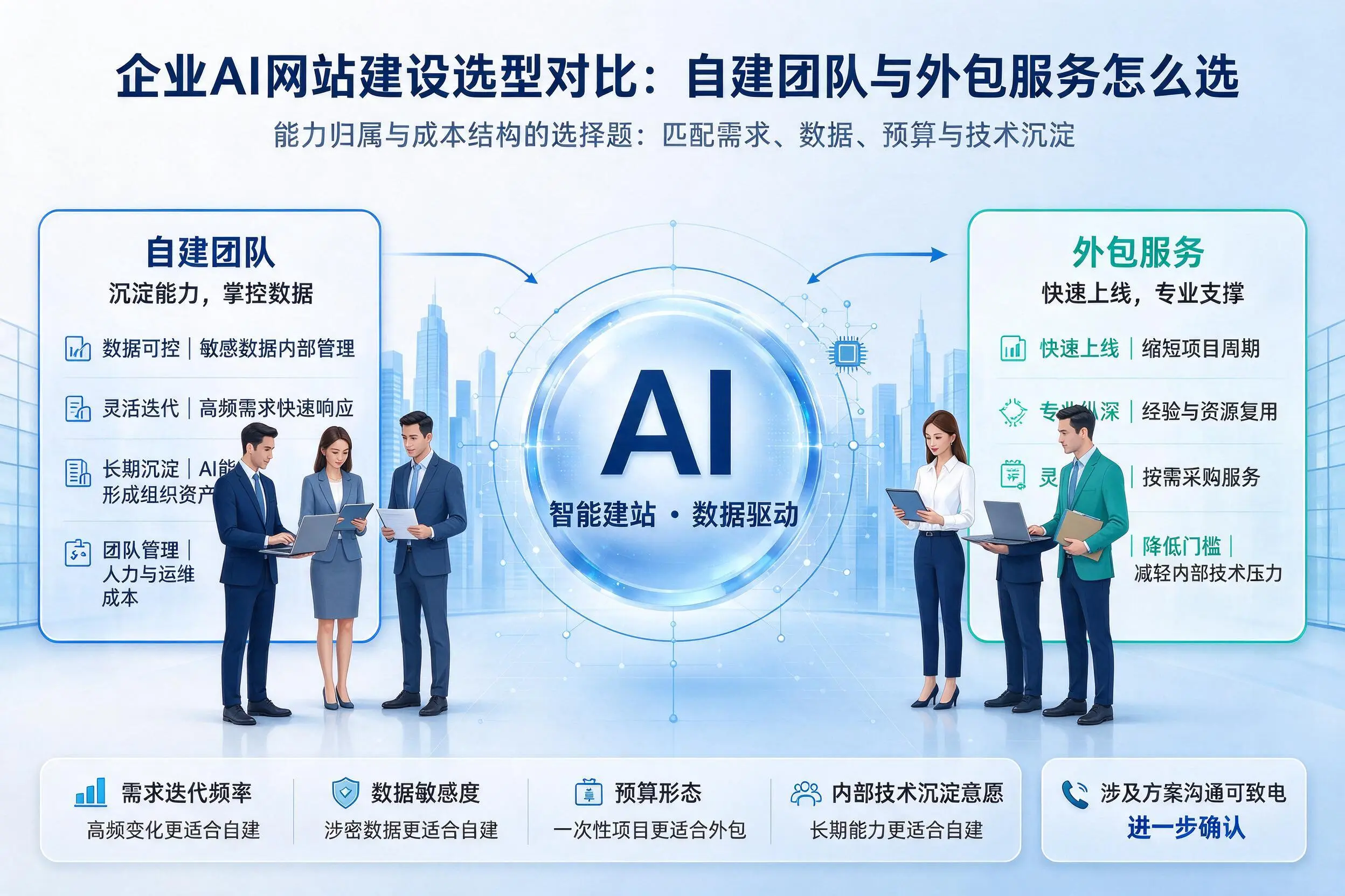 屯昌企业AI网站建设选型对比:自建团队与外包服务怎么选